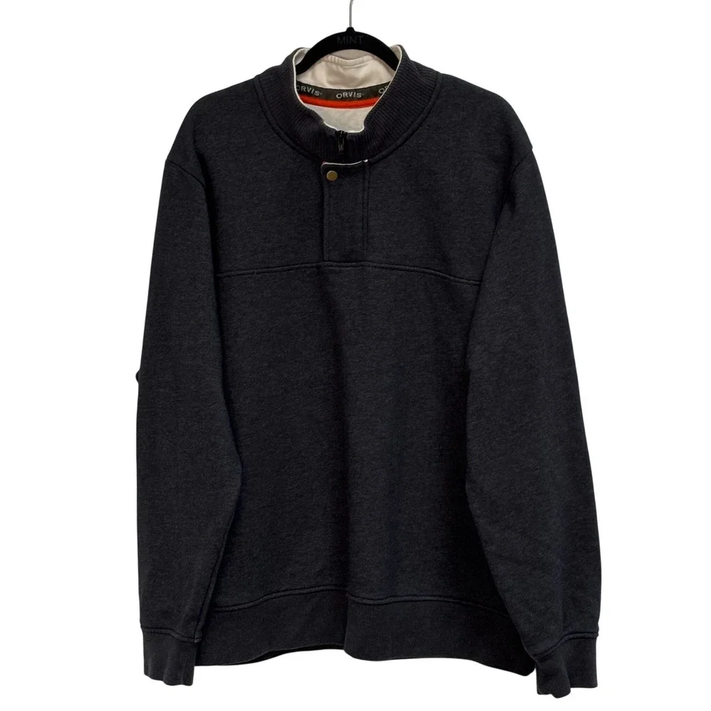 Orvis Mens XXL Charcoal Gray‎ Quarter Zip Pullover Fly Fishing Logo Sweatshirt